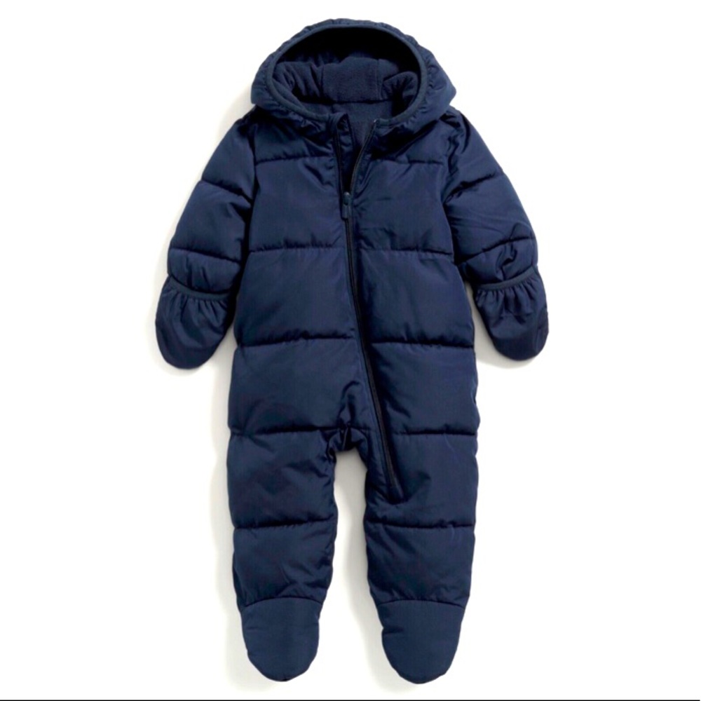 Baby Hooded Fleece Lined Puffer Snowsuit Navy Blue 0-3 months